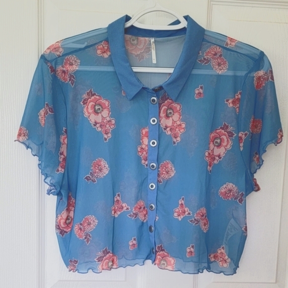NEW Free People Florence Floral Mesh Pleated Mini Skirt & Crop Shirt 2-PC Set XL - Picture 3 of 6